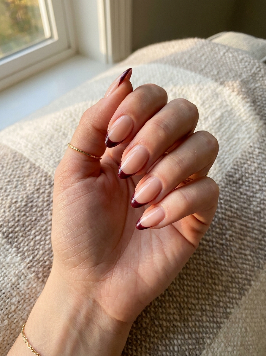 Burgundy French Tips als elegante French-Maniküre für den Herbst 2026